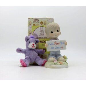 Enesco Precious Moments "I Will Love You All Ways" Figurine and Teddy Bear Gift